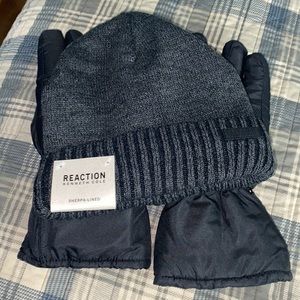 Pair of energy saving heating gloves and Sherpa-lined hat